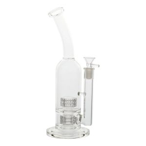 18mm Dual Twin Matrix Perc Water Pipe + Sherlock Glass Bubbler Bong Set [KK449+KK400]