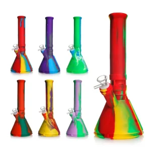 บ้องซิลิโคน Beaker สูง 12.6 นิ้ว — Silicone Bong มัดย้อม (คละสี)